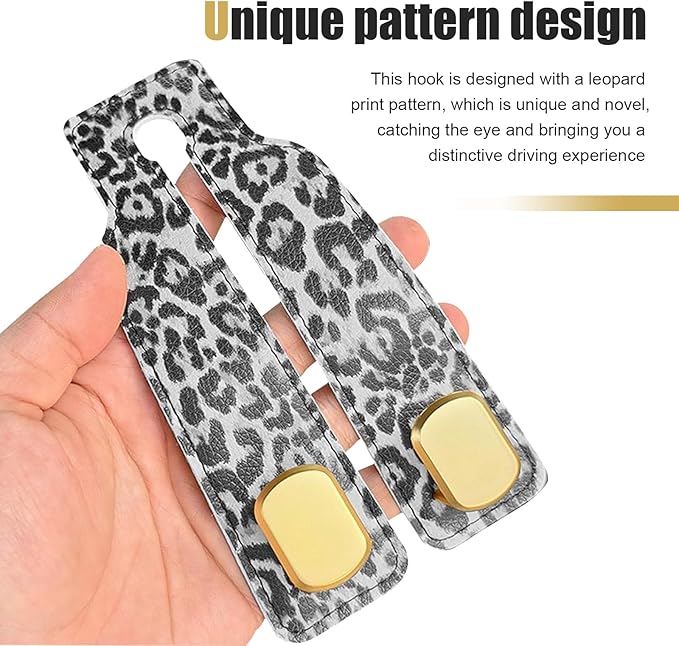 2 PCS Car Seat Back Storage Headrest Hooks, Multi-function Backseat Hanging Organizer for Bag & Phone, Leopard Print Suede Leather Hook, Hidden Storage Accessory for Cars (Black)