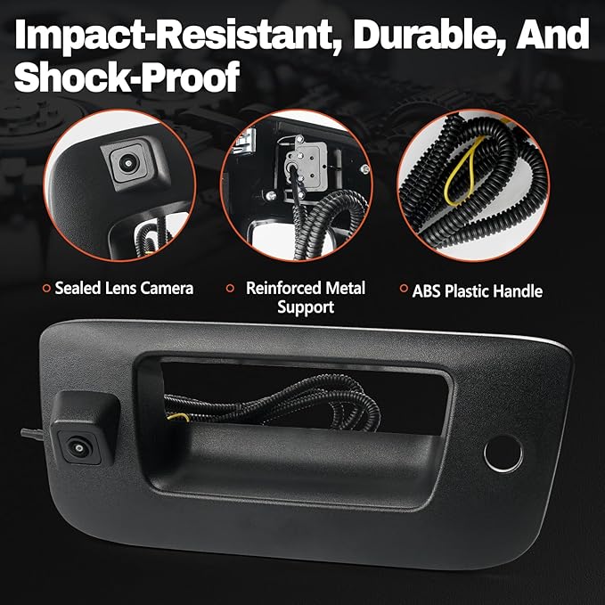Tailgate Handle Backup Camera Compatible with 2007-2014 Chevy Silverado GMC Sierra 1500 2500 3500 HD with Waterproof Rear View Camera with Keyhole, Tailgate Handle Backup Kit Replaces# 22755304