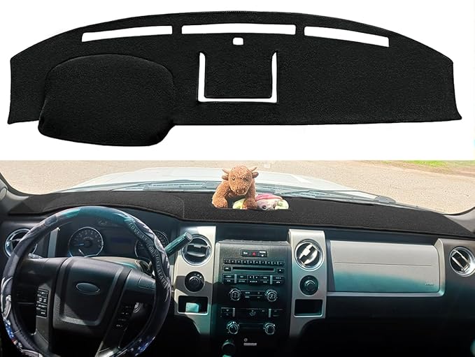 Yiz Dash Cover Mat Custom Fit for Ford F150 Raptor 2009 2010 2011 2012 2013 2014 with Light Sensor Dashboard Cap Pad Carpet Protector(09-14 Black) J21
