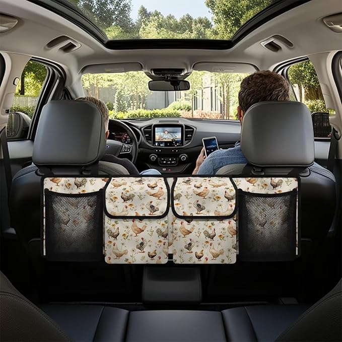 Car Trunk Organizer Bag, Foldable Thanksgiving Rooster Car Back Seat Storage Bag with 4 Pockets Car Interior Accessories for SUV MPV Sedans Pickup Jeep Trucks