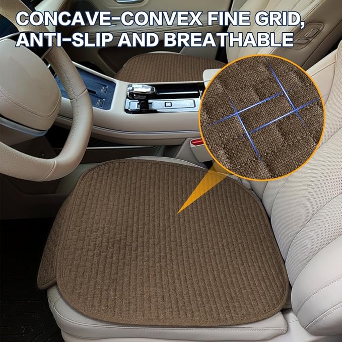 2PCS Car Seat Bottom Cover Pad, Car Seat Mat, Driver Cushion with Comfort Memory Foam & Non-Slip Rubber Bottom, Vehicle Accessories Breathable Seat Protector Mat for Auto Office Home (Coffee)
