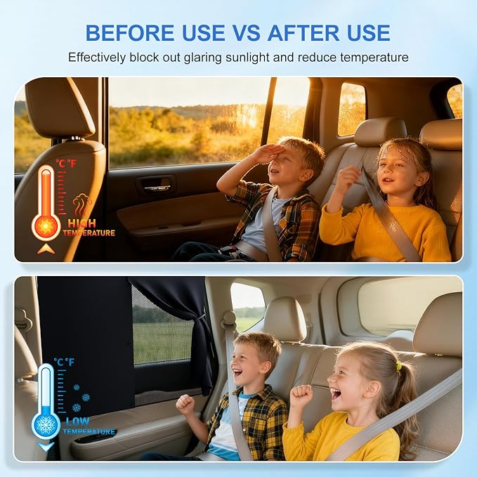 Car Window Shades with 8 Strong Magnets-26.8"x19.7" Dual Layer Car Rear/Side Window Sunshade for Baby Semi-Transparent 2-in-1 Universal Auto Sun Shade for Kid & Pet Protection (2 Pack) Black