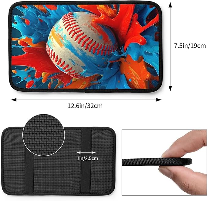 Universal Car Center Console Cushion Pad, Colorful Baseball Soft Waterproof Car Center Console Cover Auto Armrest Seat Box Cover Protector for Most Vehicle SUV Truck Car