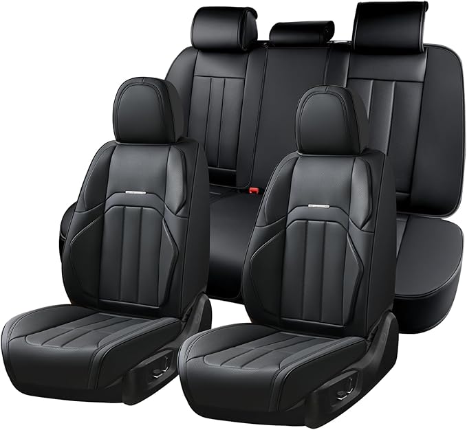 Coverado Car Seat Cover, Cover for Cars Full Seat, Premium Leather, Universal Fit Waterproof Seat Protectors, Car Seat Cushion Non-Slip for Most Cars-Black