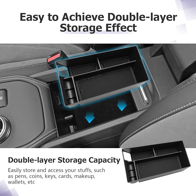LUWU 2024 Mustang Mach E Center Console Organizer for 2021-2024 Ford Mustang Mach E Select/Premium/GT Accessories Armrest Console Storage Box Glove Organizer Tray ABS Material (Black)