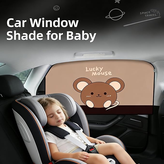 Magnetic Car Window Shade for Baby,Blackout Car Window Curtain,Car Shades for Side Windows,Sun Shade for Car Window Baby,Cartoon Pattern Car Window Covers,UV Protection & Heat Blocking (Lucky Mouse)