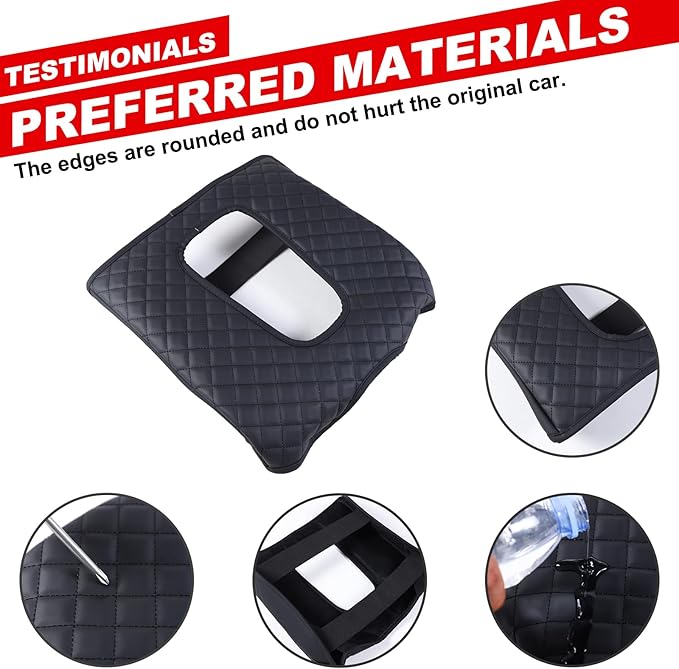 Center Console Armrest Seat Box Cover Compatible with Cadillac Escalade 2015-2020, Cushion Lid Protector Pad Anti-Scratch Interior Accessories (2015-2020 Black)