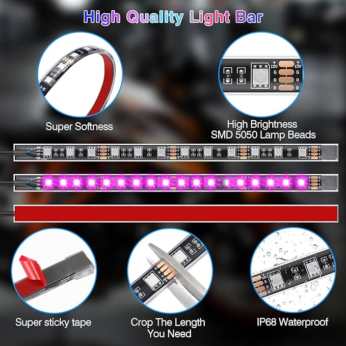 8PCS Motorcycle RGB LED Light Kit with Handlebar Switch Brake Turn Signal, Multicolor Underglow Lights with APP/RF Remote, Neon Strips 12V Waterproof for Sport Bike, Cruiser, Street & Dirt Motorcycle