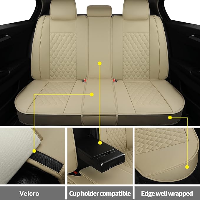Car Seat Covers Full Set,Universal Fit for Most Cars,SUV,Sedans and Pick-up Trucks,Automotive Vehicle Faux Leather Cushion Covers for 5 Passenger Cars(Full Set,Beige)