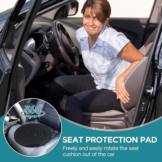 FACULX Rotating Seat for Car 360° Swivel Seat for Car for Elderly Non-Slip Portable Rotating Car Seat Pad for Driving, Chairs, Stool Chair, Ergonomic Design (Black)