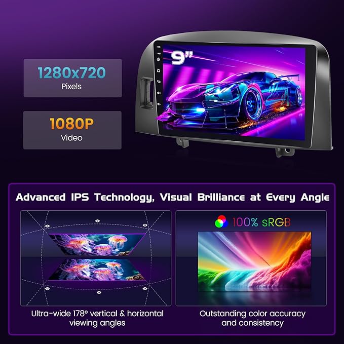 4+64GB Android 15 Car Stereo for Hyundai Santa 2004-2008 Wireless Carplay Android Auto 9" Touch Screen Car Radio Dash Kit with GPS WiFi Bluetooth SWC DSP EQ Mirror Link Backup Camera