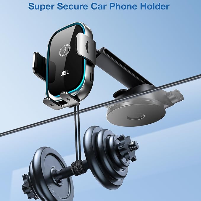 Wireless Car Charger, 3-in-1 Car Phone Holder Car Charger Phones Mount Windshield Dashboard Air Vent Fast Charging Cell Phone Holder with LED Light for iPhone Air Pro Max,Samsung S24/S23