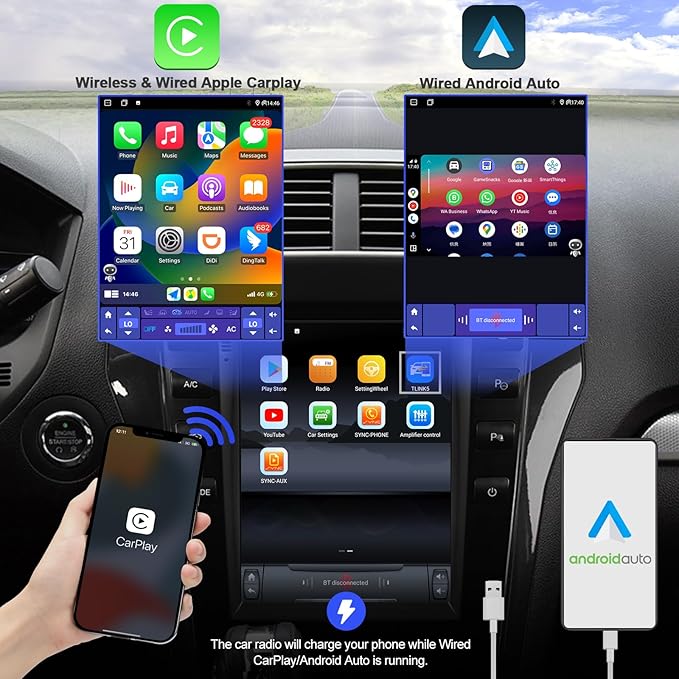 2+64G Android 14 Double Din Car Stereo for Ford Explorer 2011-2019 with 10.4 Inch Touchscreen Radio Built-in Wireless Carplay/Android Auto/GPS/Bluetooth/FM/AUX-in/Steering Wheel Controls/Backup Camera