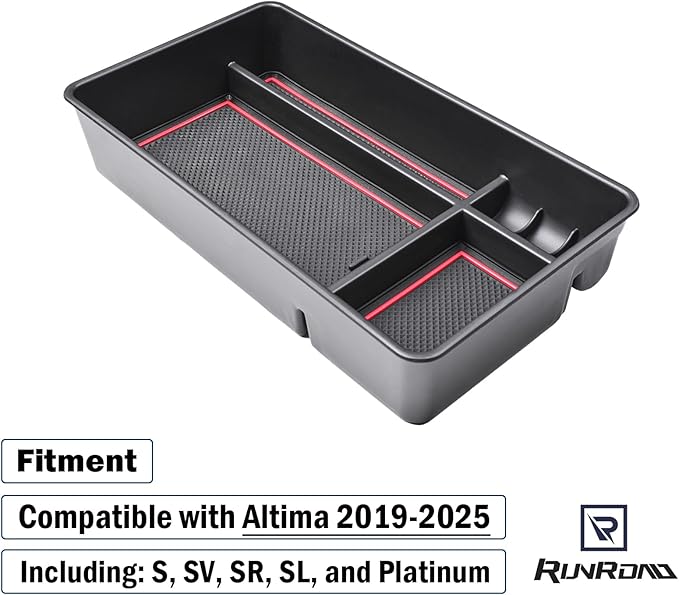RUNROAD Center Console Organizer Tray Compatible with Nissan Altima 2019 2020 2021 2022 2023 2024 2025 Accessories, Insert Armrest Tray Secondary Storage Box Coin Holder Console Dividers, Red