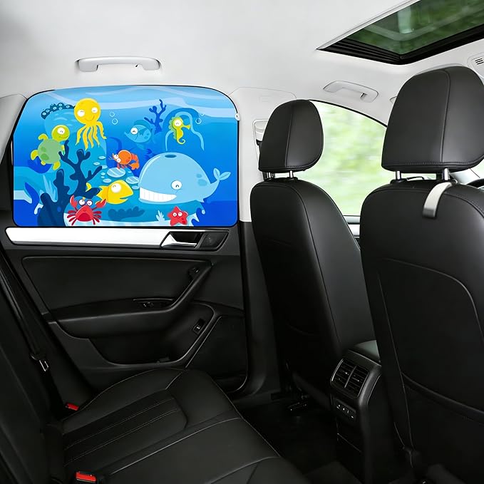 Magnetic Car Window Shade for Baby,Blackout Car Window Curtain,Car Shades for Side Windows,Sun Shade for Car Window baby,Cartoon Pattern Car Window Cover,UV Protection &Heat Blocking(Underwater World)