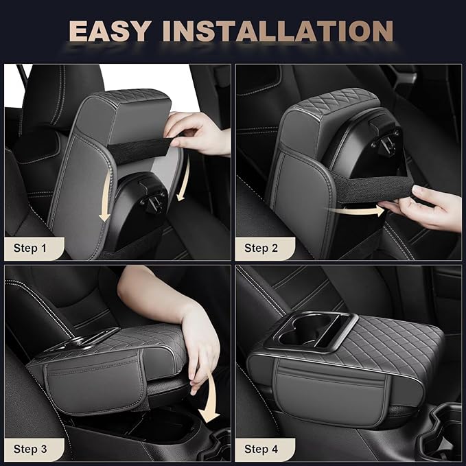 Center Console Cover Fit for Highlander Faux Leather Car Armrest Cushion with Storage Bags, Cup Holder ＆ Phone Storage Multifunctional Middle Console Cover(Grey)