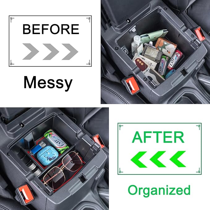 PIMCAR Center Console Organizer for Jeep Wrangler JL/JLU (2018-2026) & Gladiator JT (2020-2026) | Armrest Storage Tray | Interior Accessories (Not for JK/JKU) | Red Liner Trim