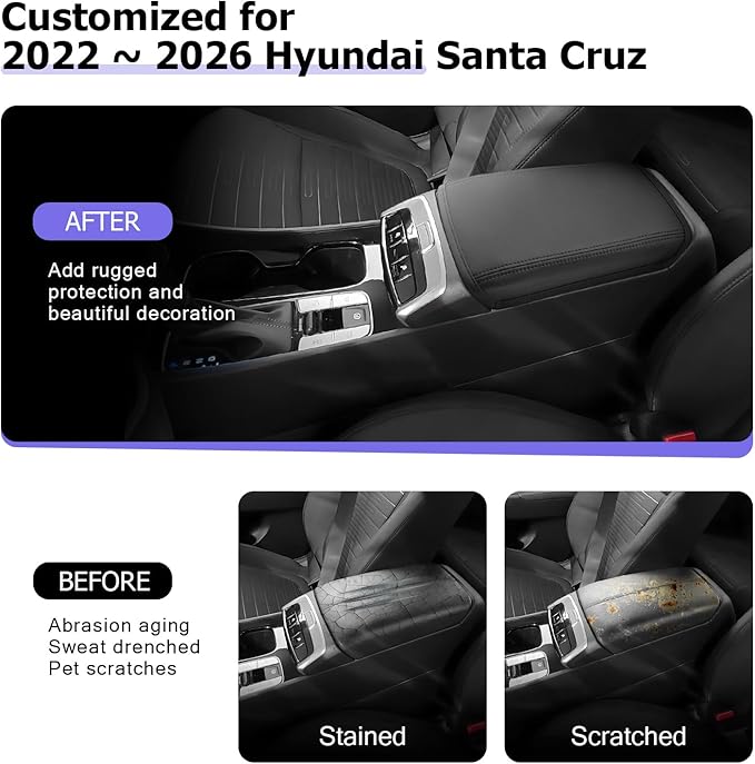 LUWU 2025 2026 Santa Cruz Center Console Cover Compatible with 2022 2023 2024 2025 2026 Santa Cruz Accessories Armrest Cover Center Console Pad Armrest Console Cover (Thin Black)