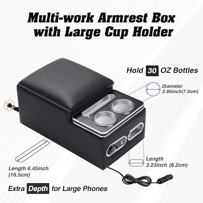 Upgraded Bench Seat Center Console with Extra Large Cup Holder & Phone Holder, Universal Center Console with USB Charging, Central Console for Bench Seat of Truck & Van & Car