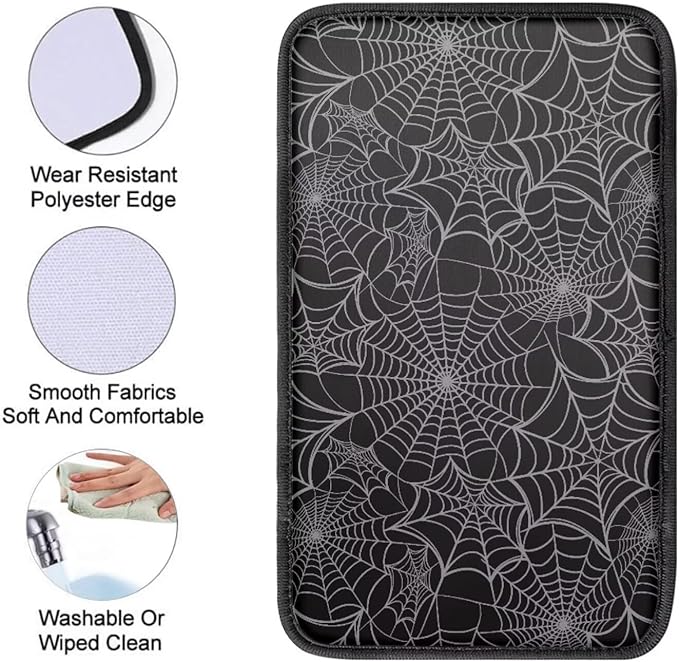 Dreaweet Spider Web Center Console Cover Halloween Car Accessories Interior Universal Arm Rest Cover for Truck SUV Non Slip Anti Scratch Car Armrest Storage Box Mat