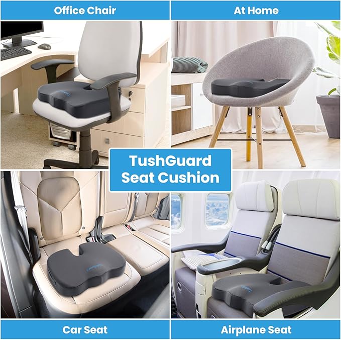 TushGuard Seat Cushion, Office Chair Cushions, Car Seat Cushion, Non-Slip Sciatica & Back Coccyx Tailbone Pain Relief Chair Pad, Memory Foam Butt Pillow for Computer Desk, Office(Gray, XXL)