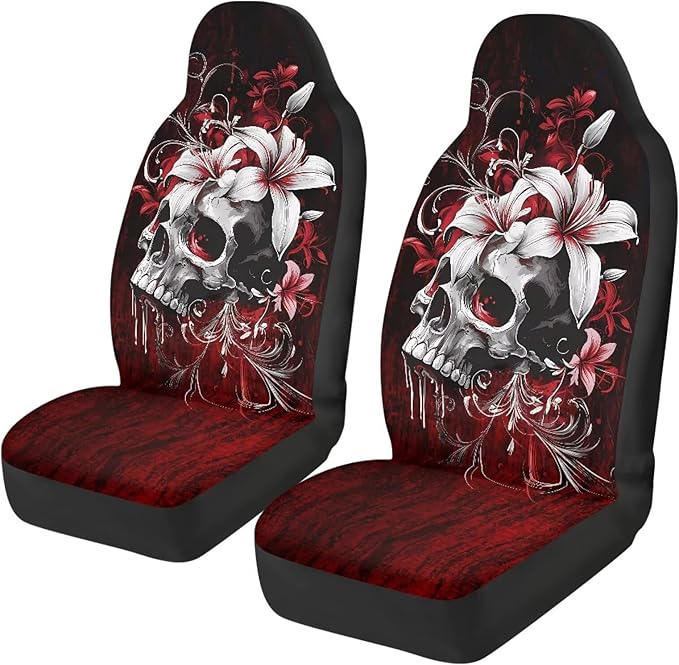 Halloween Skull Car Seat Covers 2 Pcs Car Seat Covers Front Seats Only Breathable Breathable Easy to Install Anti-Slip Back Fabric Universal Fit for Auto Truck Van SUV