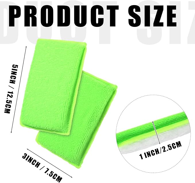 Mudder 12 Pcs Car Interior Scrubbing Sponge 5'' x 3'' Fiber Car Wax Applicator pad Household Cleaning Sponges for Leather Seat Couch Cleaning (Green White)