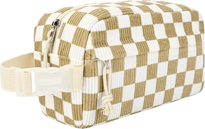 Small Insulated Snack Bag Lunch Bag for Kids Lunch Box for Women/Men, Collapsible [3L/5-Can] Reusable Lunch Bag Cooler Bag for Bottle with Handle Buckle for Work/School, Khaki Checkered