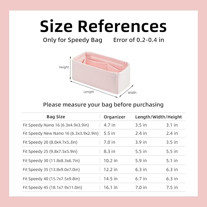 DGAZ Silk Purse Organizer Insert Fits LV Speedy 16/20/25/30/35/45 bags，Silky Smooth Bag Organizer，Luxury Handbag & Tote Shaper（Pink，New nano 16）