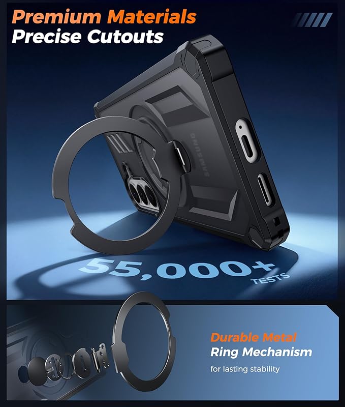 FNTCASE for Samsung Galaxy S26 Case: with [Magnetic Ring Kickstand] [Screen Protector] [Compatible with MagSafe] [Military-Grade Drop Protection] Dual-Layer Protective Phone Cover Translucent Black