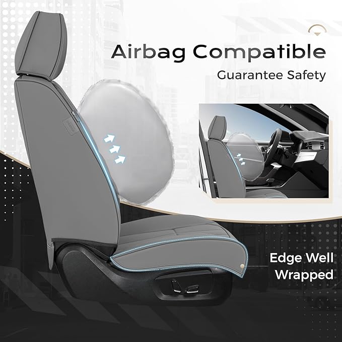 Coverado Car Seat Cover, Cover for Cars Front Seat, Premium Leather, Universal Fit Waterproof Seat Protectors, Car Seat Cushion Non-Slip for Most Cars-Gray