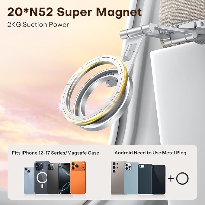 OMOTON TP02 360°Rotating for MagSafe Tripod Mount, Adjustable Aluminum Magnetic Phone Tripod for iPhone 17/16/15/14 Pro Max Air, Foldable Cell Phone Stand Fits Vlog, Gym, Travel Essentials, Silver