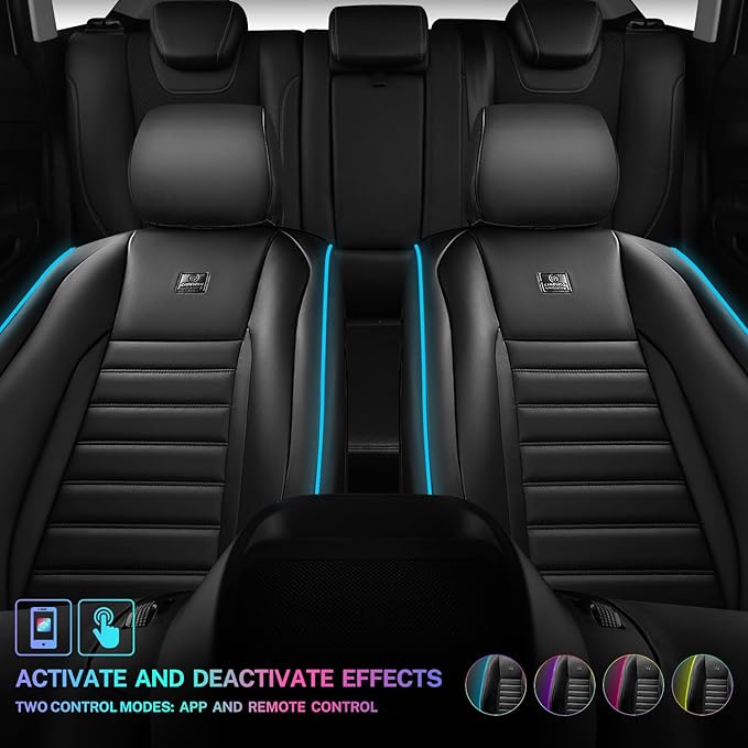 CAR PASS LED Lights Nappa Leather Car Seat Covers Front Seats, Waterproof Seat Cover for Cars Variable RGB Lights with DIY Music Sync Mode, All Weather Universal Fit Trucks SUV Automotive Pick-up