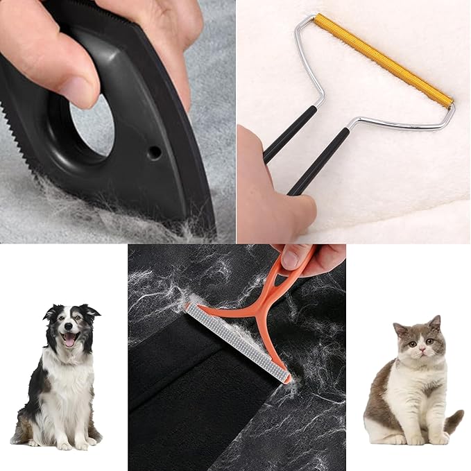Pet Hair Remover, Reusble 4 Pack Dog Cat Hair Remover, Lint Remover, Portable Pet Hair Removal Tool, Lint Shaver Cleaner Pro, Carpet Scrape for Couch Furniture, Blanket, Clothing, Carpet, Rugs