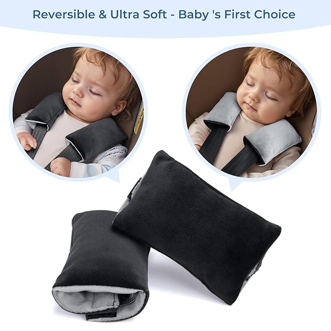 COOLBEBE Car Seat Straps Shoulder Pads for Baby Kids, Super Soft Seat Belt Covers for All Car Seats/Pushchair/Stroller/High Chair (Black/Grey)