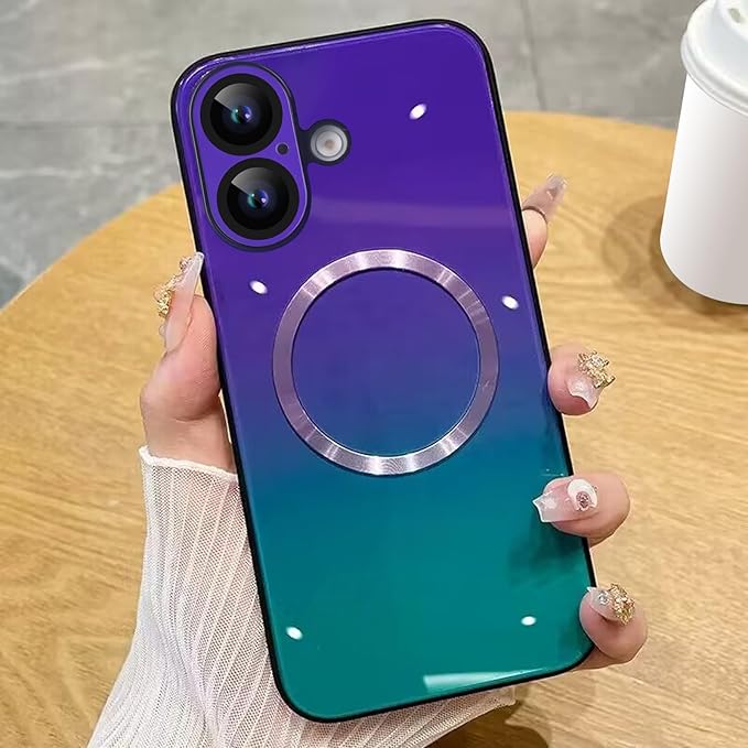 Guppy Compatible with iPhone 17 Magnetic Case, with Full Camera Lens Protector [Compatible with MagSafe] Scratch Resistant Gradient Glass Back Cover Phone Case-Purple