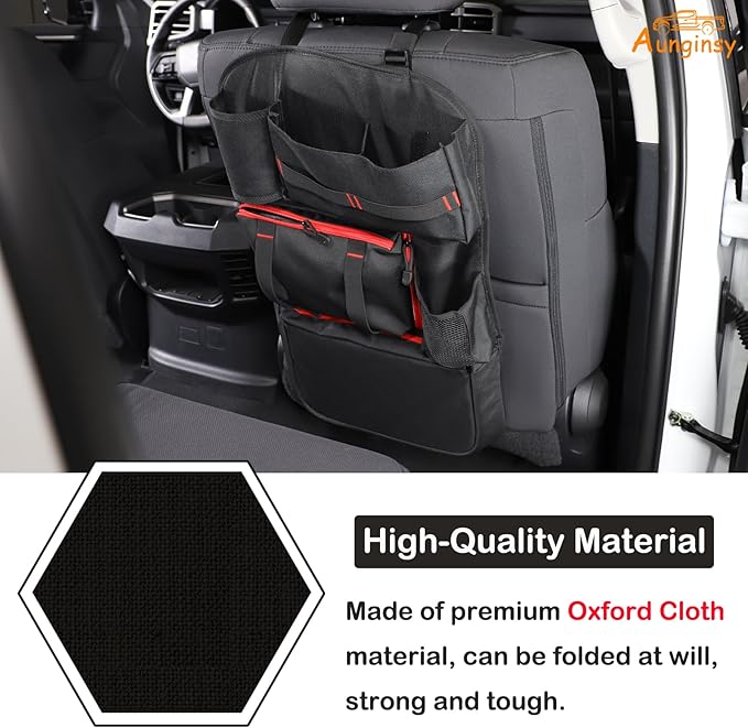 Aunginsy Back Seat Car Organizer Compatible with Toyota Tundra 2022-2025 Multifunctional Backseat Storage Bag Pocket Stabilizing Side Straps Soft Adjustable Shoulder Strap/Hardened Buckles Accessories