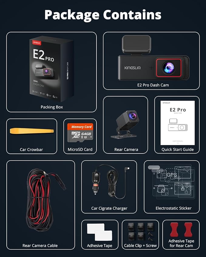 2K Dash Cam Front and Rear with 64GB SD Card, Wireless WiFi Dash Camera for Cars, 1.5'' Screen Mini Dashcam Front and Back, Support G-Sensor/Time Lapse 2 Kinds Parking Monitor