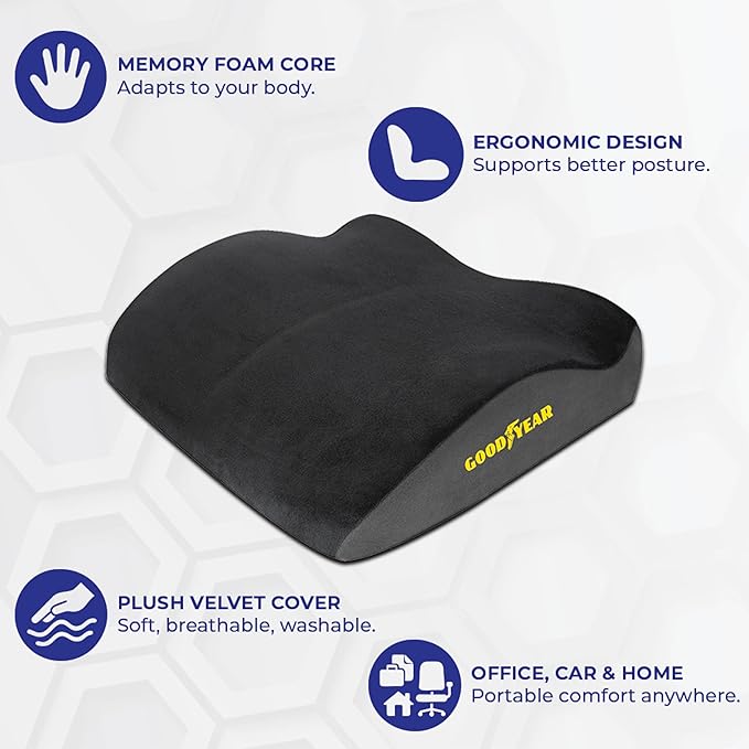 Goodyear Car Seat Cushion Curved Pillow - Seat Cushions for Office Chairs, Car Seat Back Support Pillow Tailbone Pain Relief Cushion