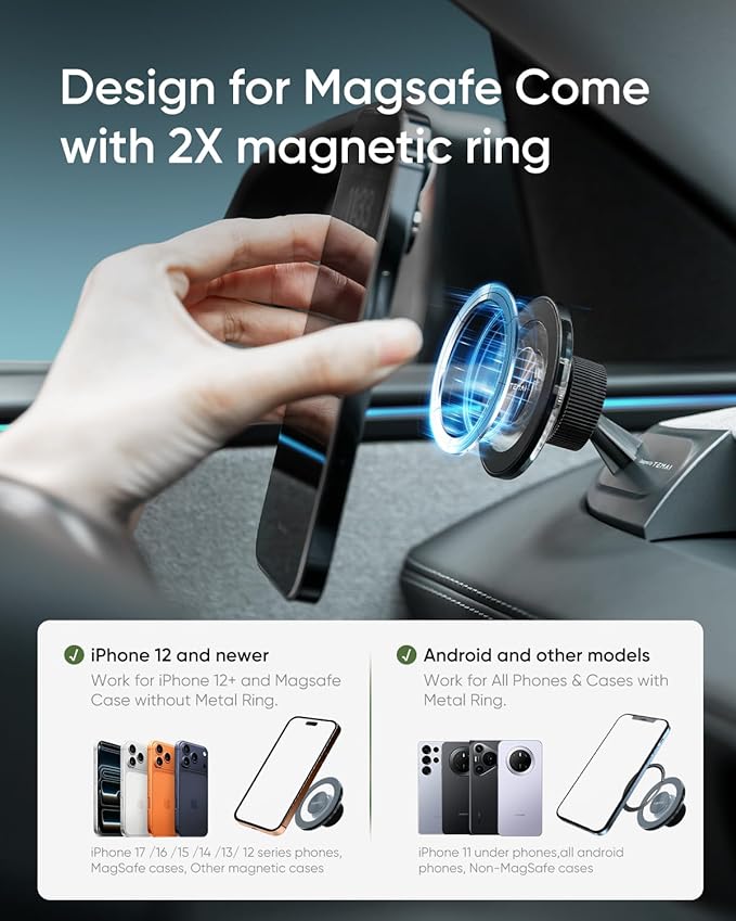 Magnetic Phone Mount for Tesla Model 3 2024+(Highland) Driver-Side Vent Fixed MagSafe Phone Holder, 360° Adjustable Strong Magnet Car Phone Mount with One-Handed Operation Tesla Accessories