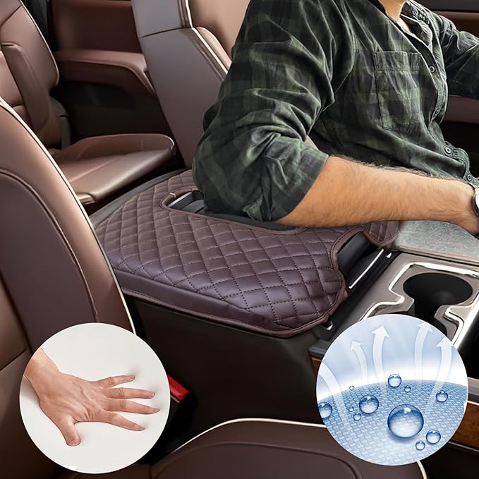 Center Console Cover for Chevy Silverado & GMC Sierra 1500 2500 3500 2014-2018 & Tahoe Yukon Suburban 2015-2020, Scratch Resistance Armrest Cover Trim Accessories - Brown (Bucket Console Only)