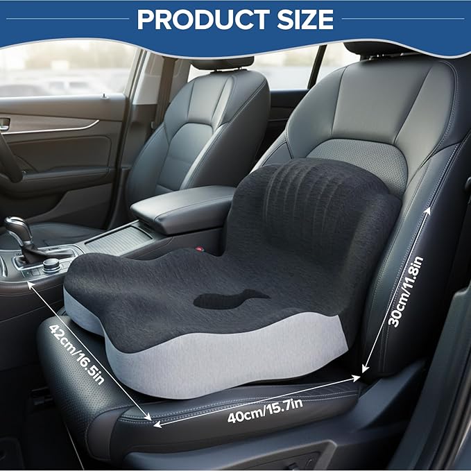 Urban Deco Memory Foam Seat Cushion, Office Chair Seat Cushion with L-Shaped Design, Ergonomic Back and Seat Pad Cushion for Car, Driving, Office, Black+Grey