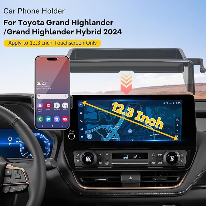 Car Phone Holder Fit for Toyota Grand Highlander 2024 w/Dash Tray Storge Box Organizer-Cell Phone Mount for Grand Highlander Accessories 12.3 inch Touch Screen 360 Degree Rotation