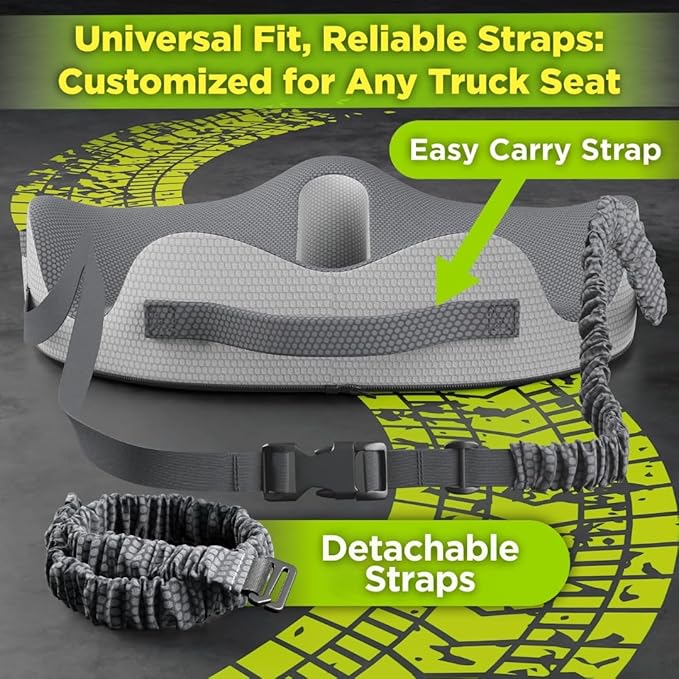 Medium Truck Seat Cushion for Truck Driver Seat Cushion - Upgraded Back Support, CertiPUR-US® Certified - Thick Memory Foam, Pain Relief for Hours of Driving, Trucker Approved Big Rig - Gray