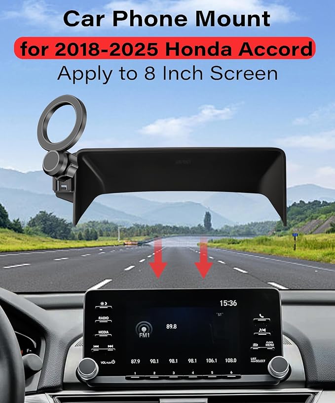 Magnetic Car Phone Mount for Honda Accord 2018-2025 Accessories, for MagSafe Strong Magnets Cell Phone Holder 8-Inch Screen Cradles, with Portable Phone Gripper 360° Rotation