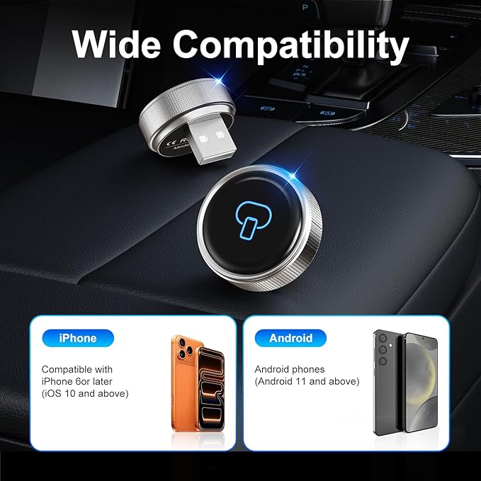 Wireless CarPlay Adapter for Apple & Android Auto, 2026 Upgraded Stable Connection, Auto Connect in 5s, Plug & Play Dongle for Factory Wired CarPlay Cars, WiFi 6 & Bluetooth for iOS 10+ & Android 11+