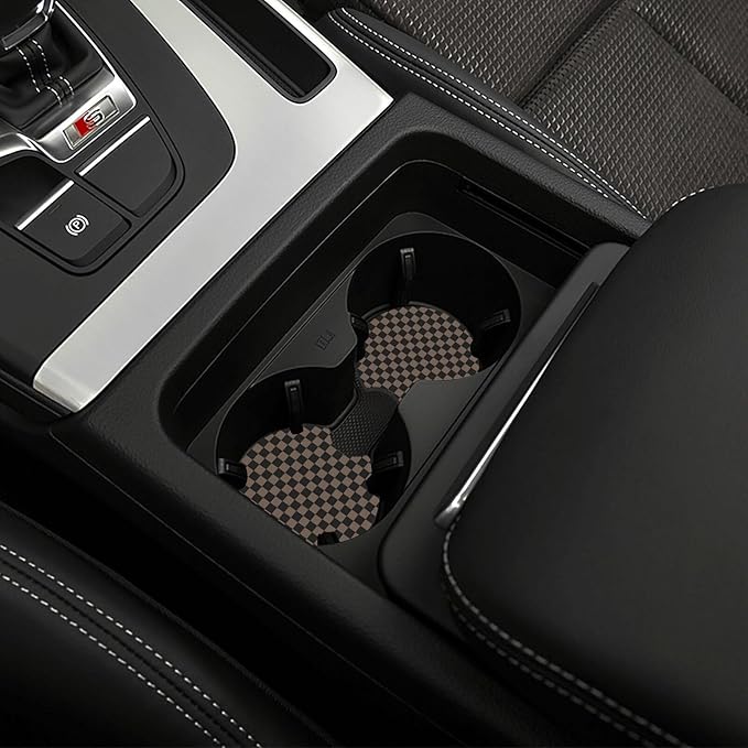 Checkered Black Brown Steering Wheel Cover Black Brown Checkered Steering Wheel Cover Anti-Slip Breathable Universal for 15 Inch Car with 2 Pieces Car Coasters Suitable