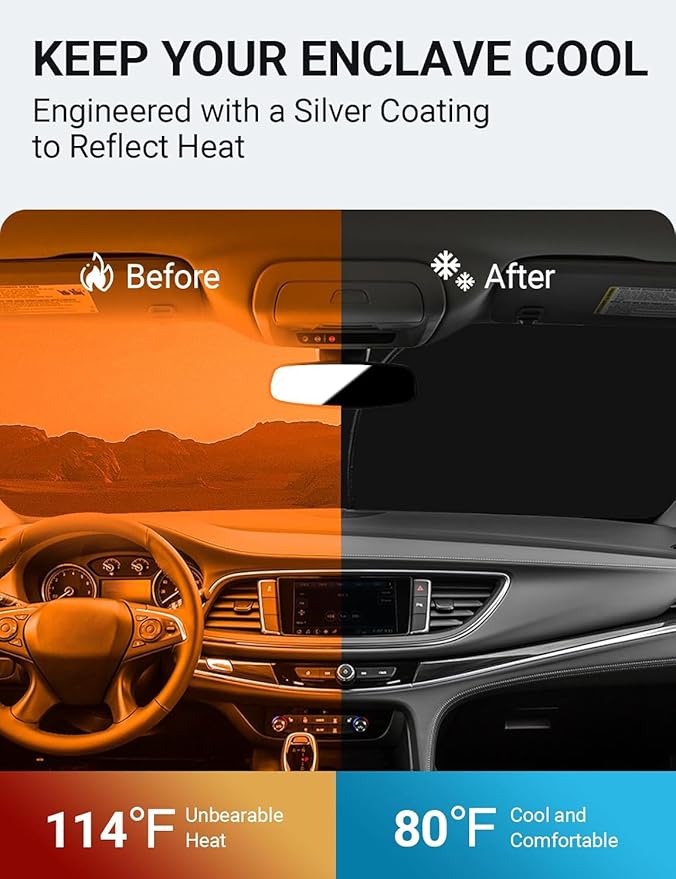 Proadsy 2026 Upgrade Front Windshield Sunshade Foldable Sun Shade Sun Visor Protector Custom Fit 2018-2024 Buick Enclave Preferred Essence Premium Accessories