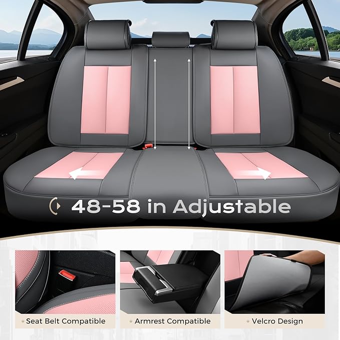 Coverado Seat Covers, Car Seat Covers Full Set, Leather Seat Covers for Cars, Car Seat Protector, Gray Car Seat Covers Front Seats and Back Seats Universal Fit for Most Cars Pink
