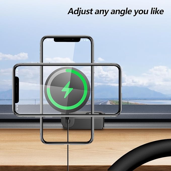 15W Wireless Fast Charging Phone Mount Holder for Tesla Model Y Model 3, Magnetic Phone Charger Compatible with iPhone 12 to 17 Series and Android, with 5ft C to C Cable (NOT fit Model 3 2024 2025)